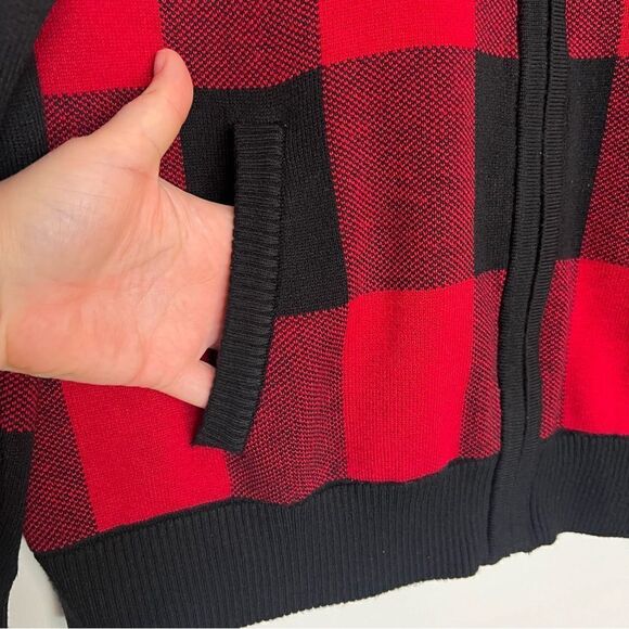 Torrid Red Plaid Long Sleeve Raglan Bomber Cardigan Zip Sweater Size 0 Large - Picture 6 of 13